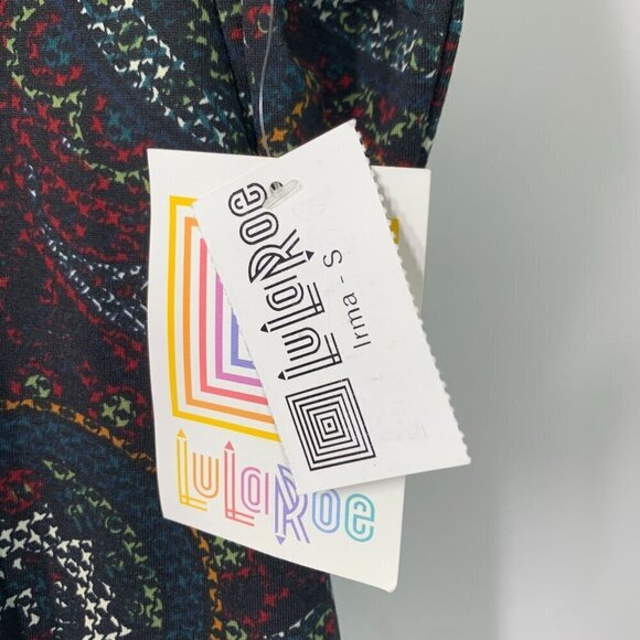 Lularoe Irma Half Sleeve Tunic High Low Polyester Blend Sz Sm Black Red Paisley - Picture 6 of 8